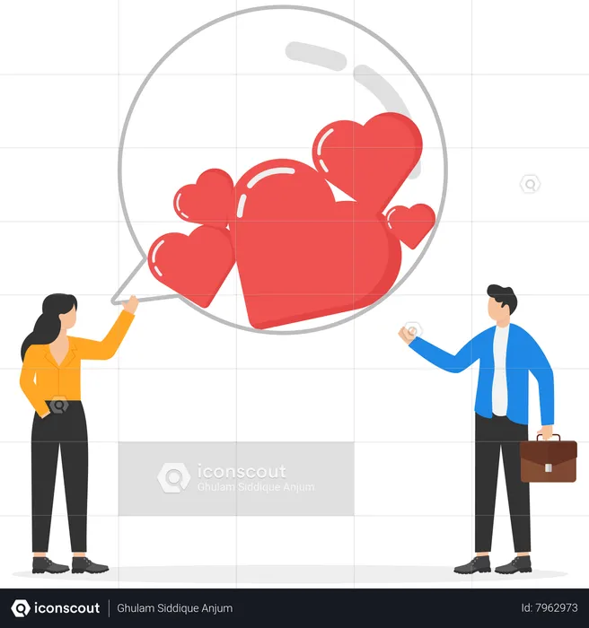 Couple receiving love messages  Illustration