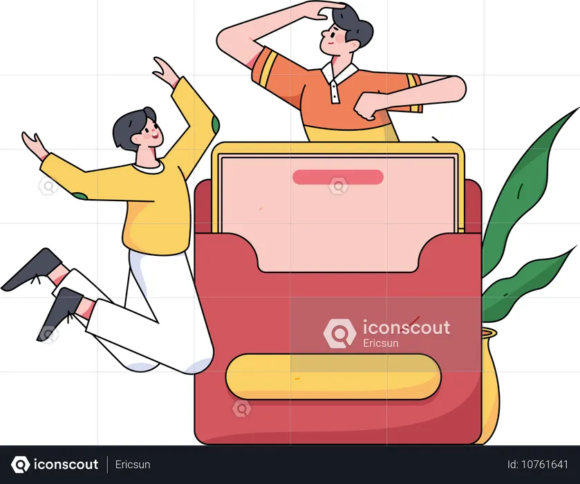 Un couple reçoit des coupons de réduction pour des achats en ligne  Illustration