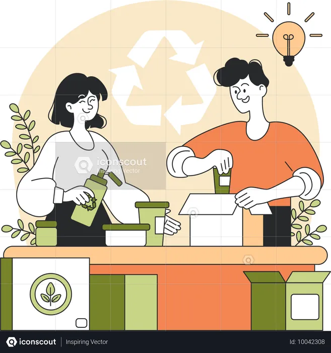 Couple recycling products  Illustration