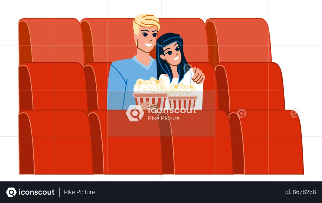 Couple regardant un film au cinéma  Illustration