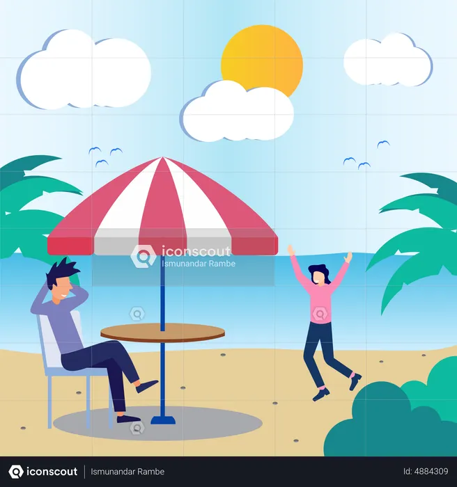 Couple relaxing at beach  Illustration