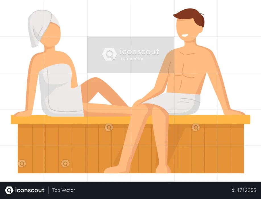Couple relaxing in bathhouse  Illustration