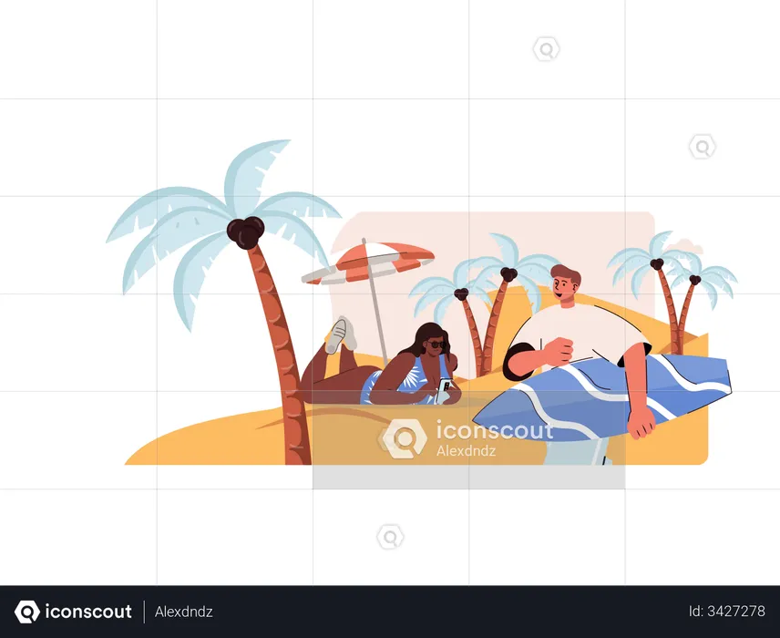 Couple relaxing on beach  Illustration