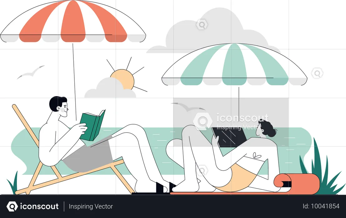 Couple relaxing on beach  Illustration