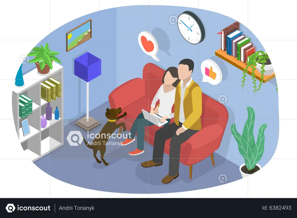 Couple Relaxing Together at Home  Illustration