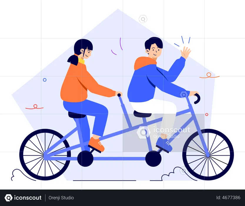 Couple riding bicycle  Illustration