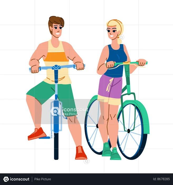 Couple riding bicycle in morning  Illustration