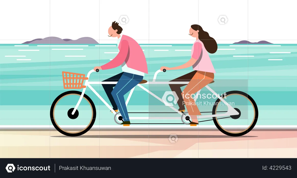 Couple riding bicycle together  Illustration