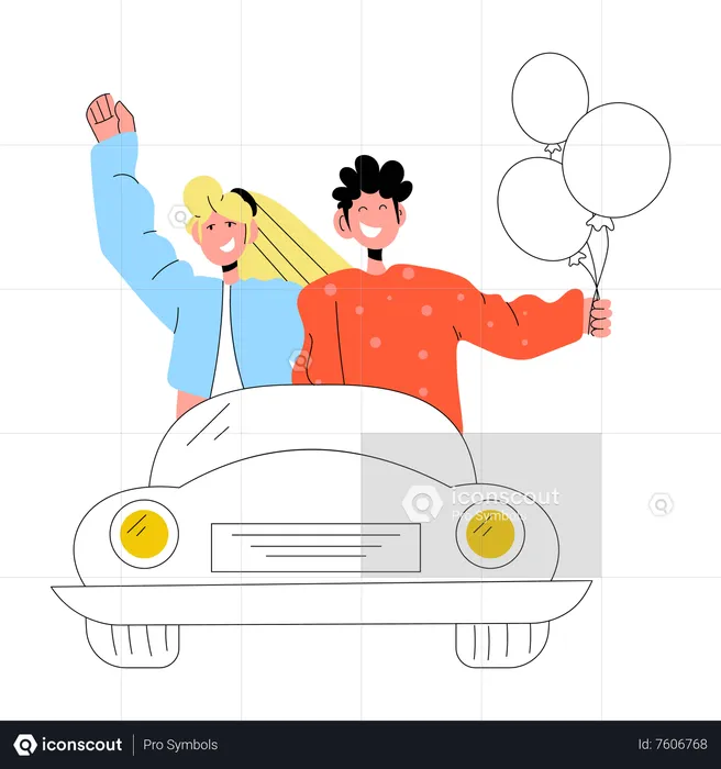 Couple Riding Car  Illustration