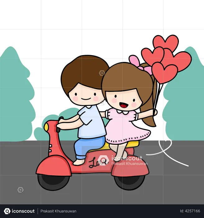 Couple Riding Scooter  Illustration