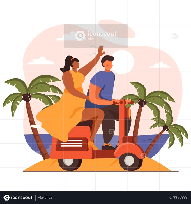 Couple riding scooter  Illustration