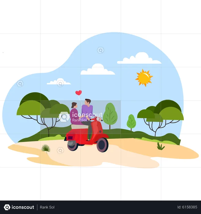 Couple riding scooter together  Illustration