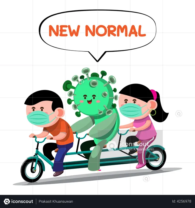 Couple riding tandem cycle using social distancing rules  Illustration