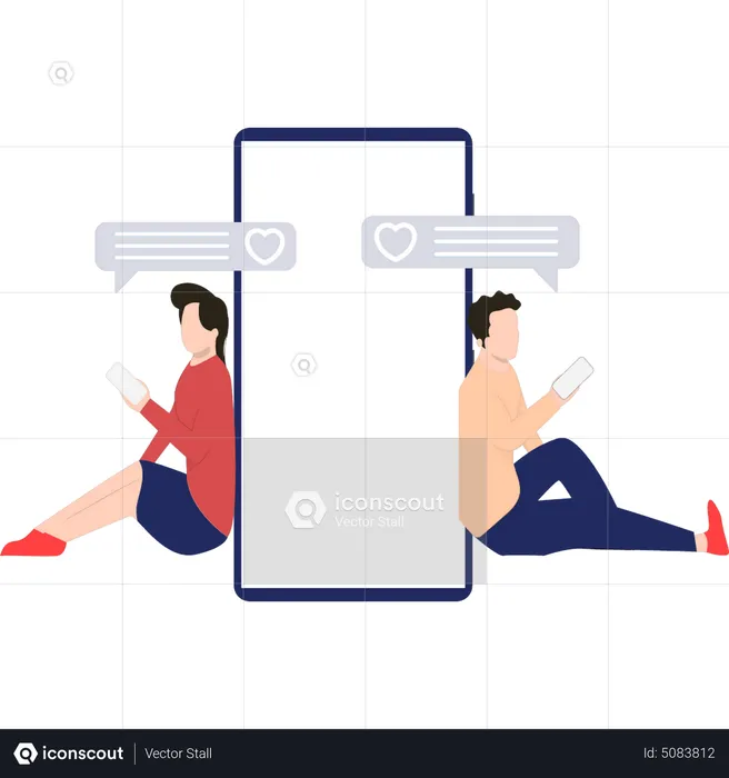 Couple romantic chatting using phone  Illustration