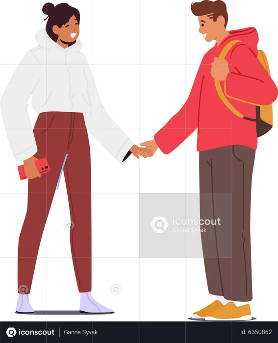 Couple romantique debout, main dans la main  Illustration