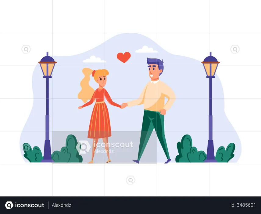 Couple romantique marchant main dans la main  Illustration