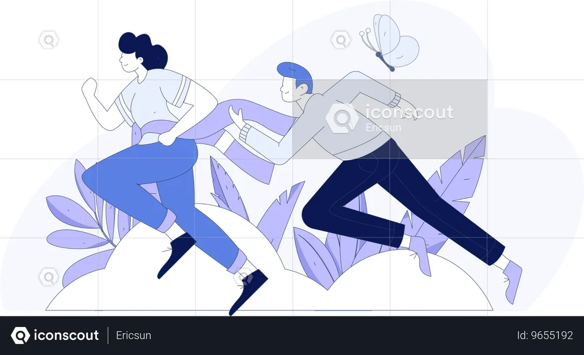 Couple running in park  Illustration