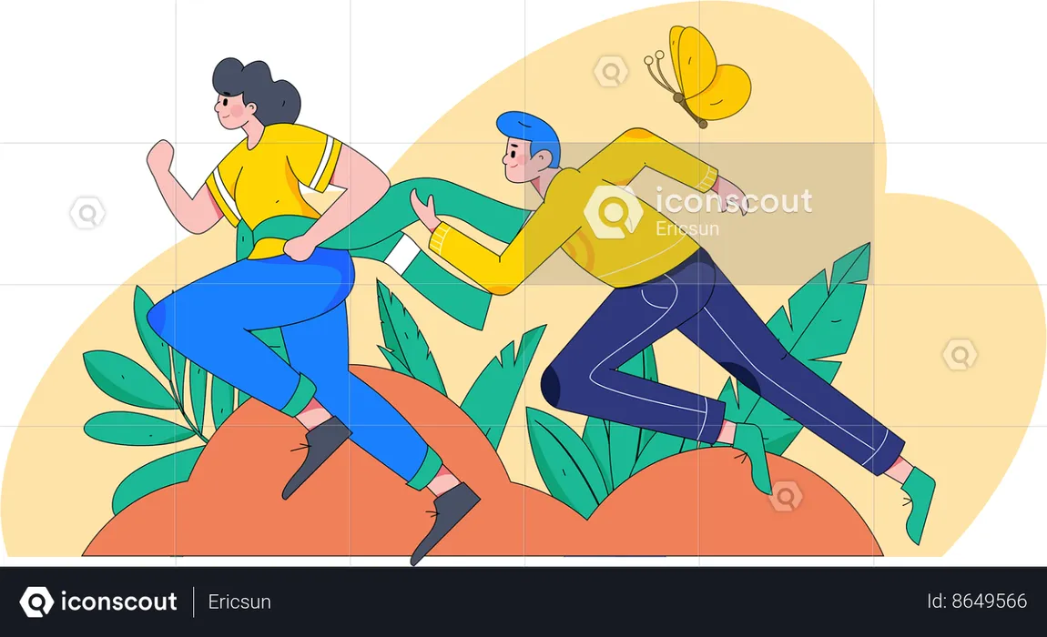 Couple running in park  Illustration