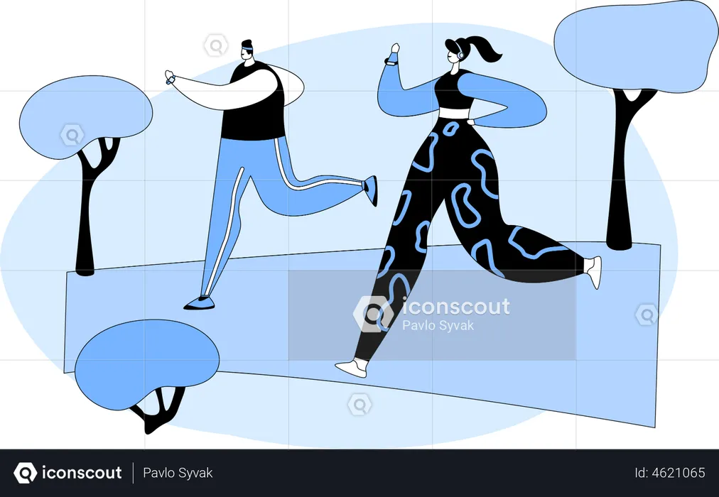 Couple running in park  Illustration