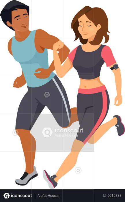 Couple Running In Park  Illustration