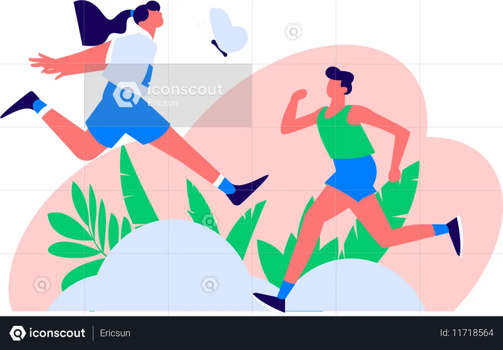 Couple running in park  Illustration