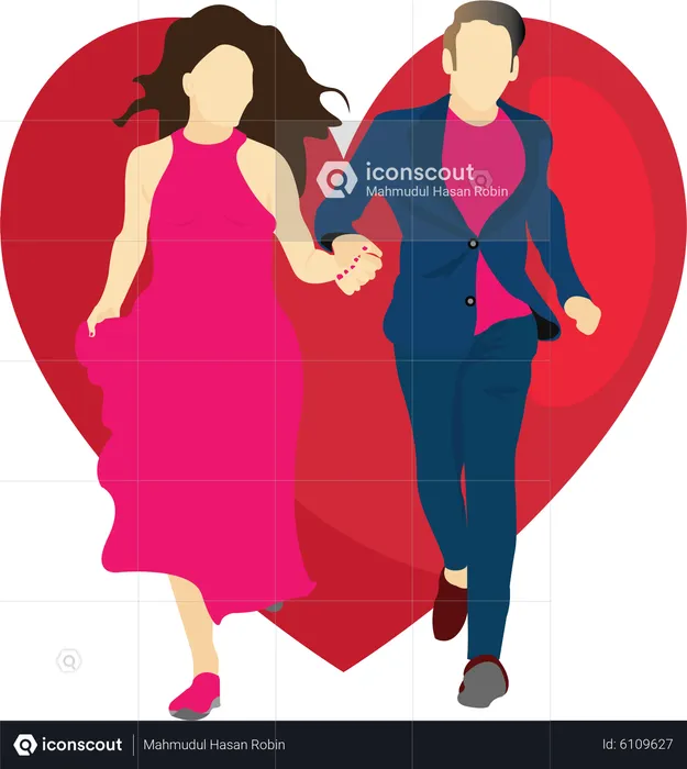 Couple Running Valentine  Illustration