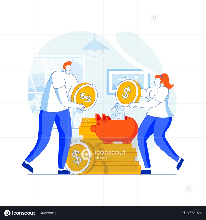 Couple saving money in piggy bank  Illustration