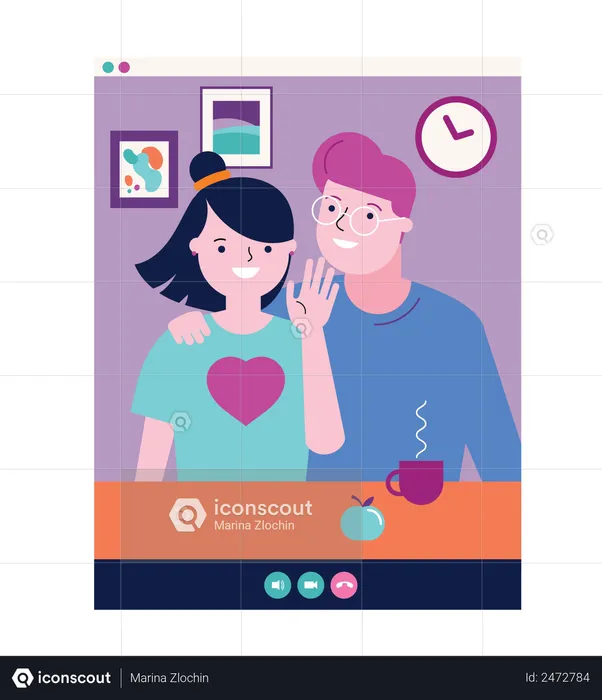 Couple saying hello on video call  Illustration