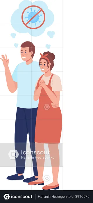 Couple see off someone during Covid19  Illustration
