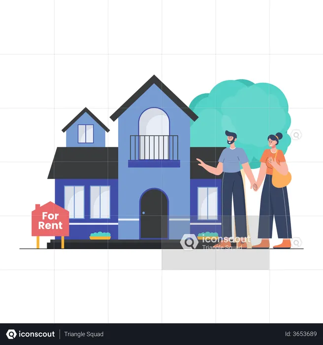 Couple seeing a House for Rent  Illustration