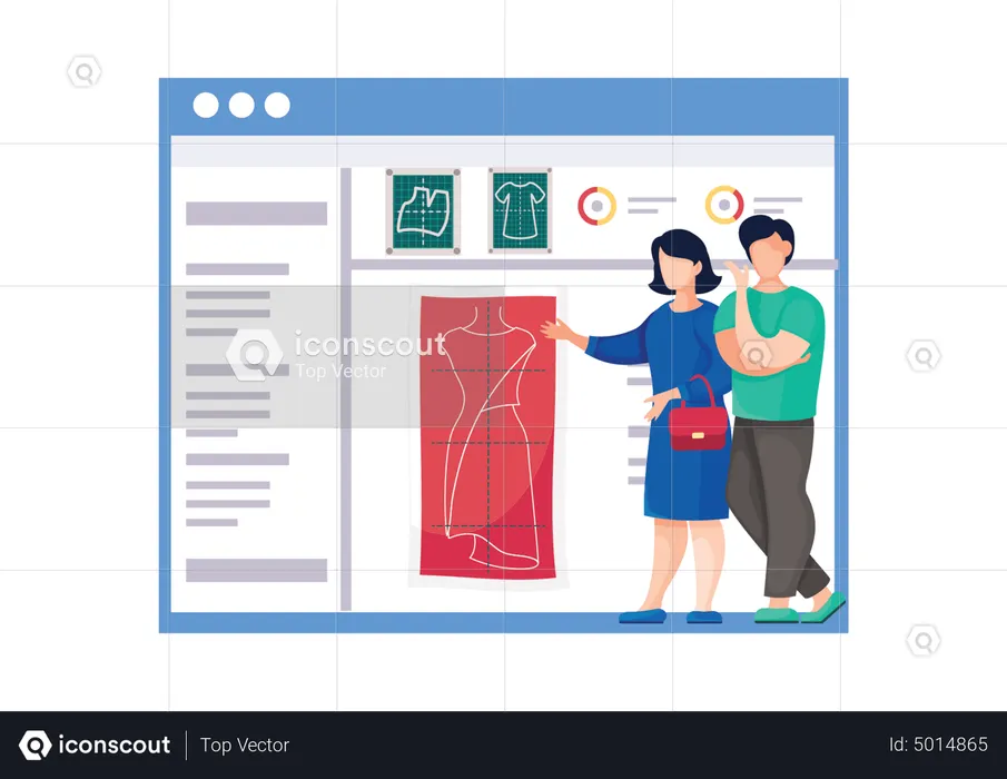Couple selecting online fashion prototype  Illustration