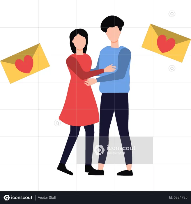 Couple sending love letters  Illustration