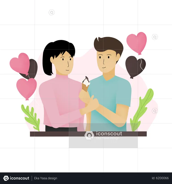 Couple sharing ice cream  Illustration