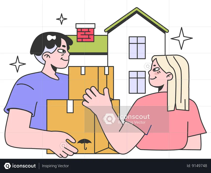 Couple shifts to new house  Illustration