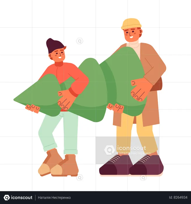 Couple shopping Christmas tree  Illustration