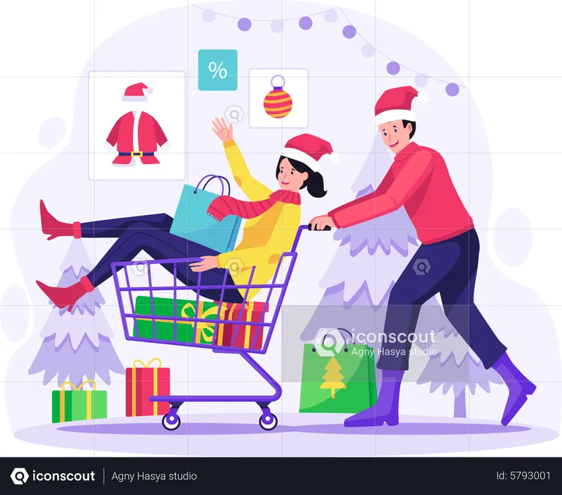 Couple shopping during Christmas Sale  Illustration