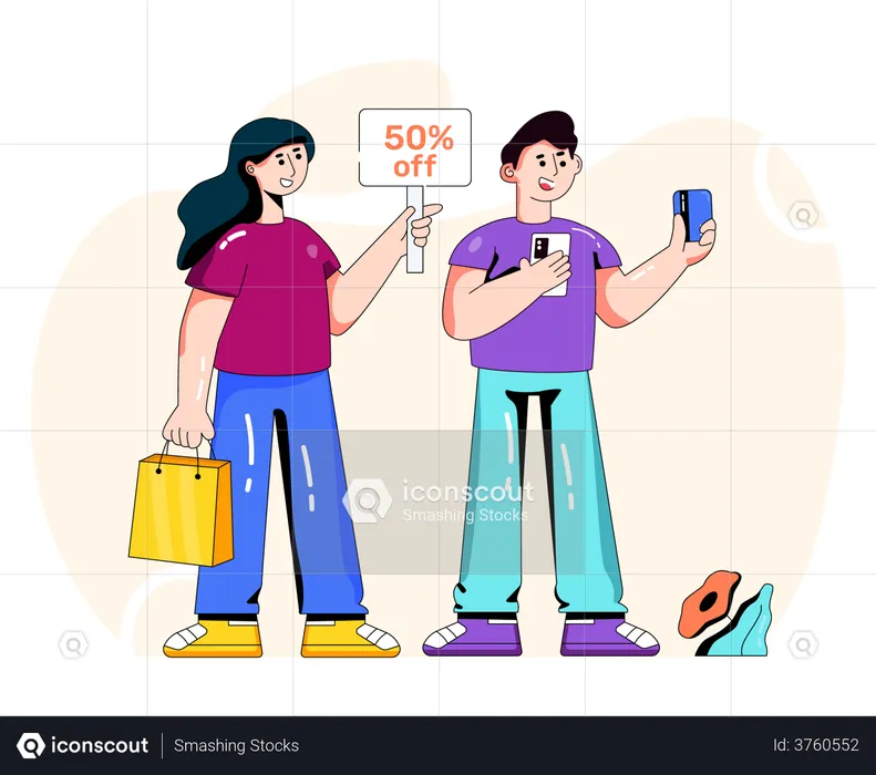 Couple shopping for discount  Illustration