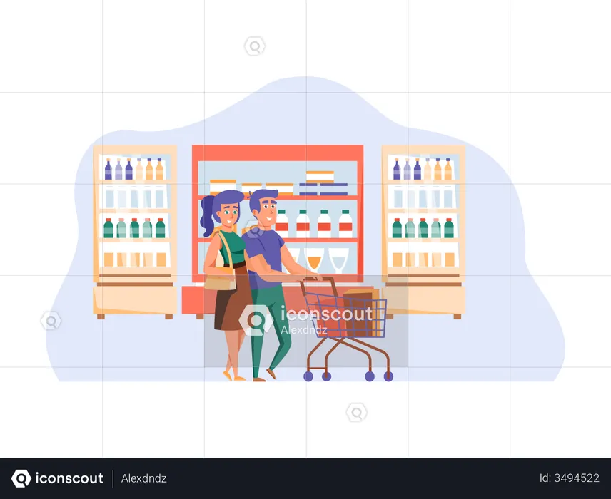 Couple shopping groceries  Illustration