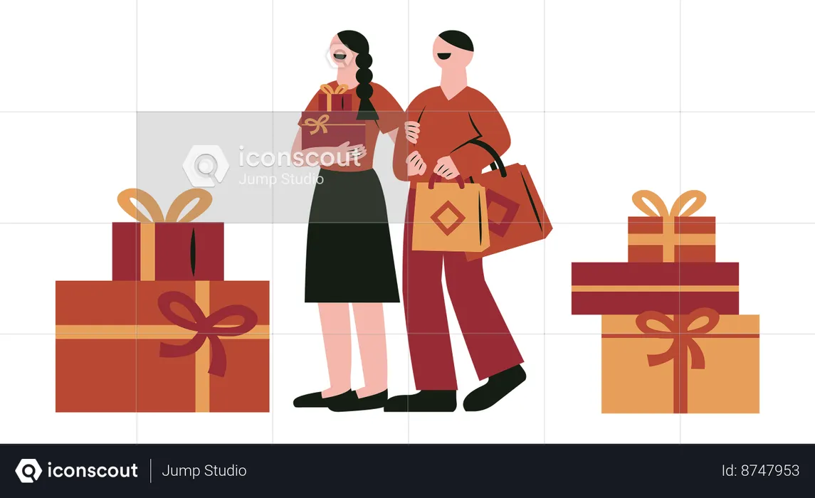 Couple Shopping in Chinese New Year  Illustration