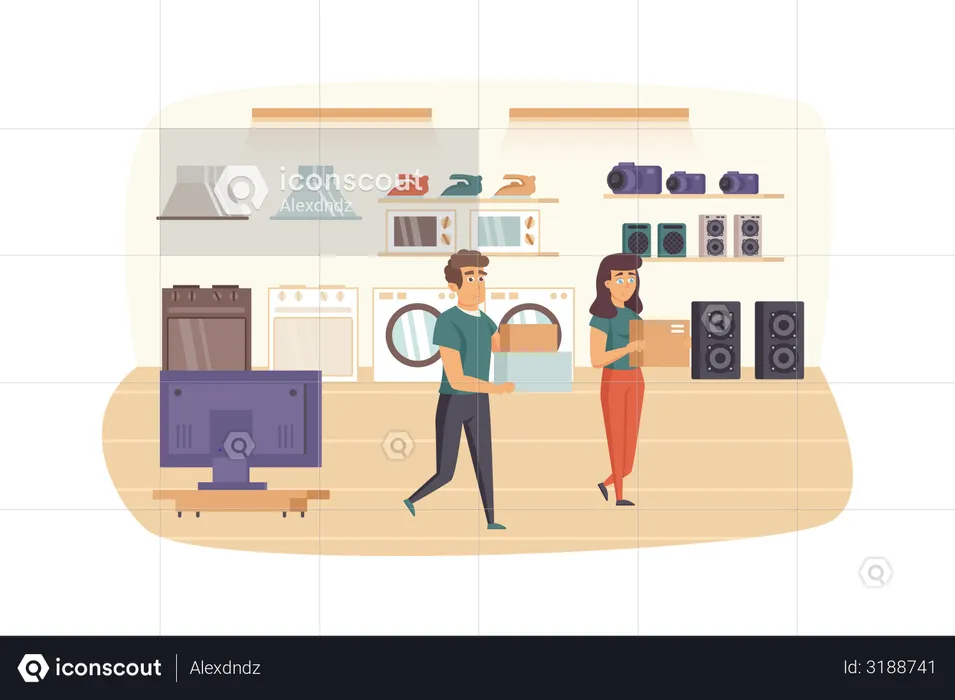 Couple shopping in household appliances store  Illustration