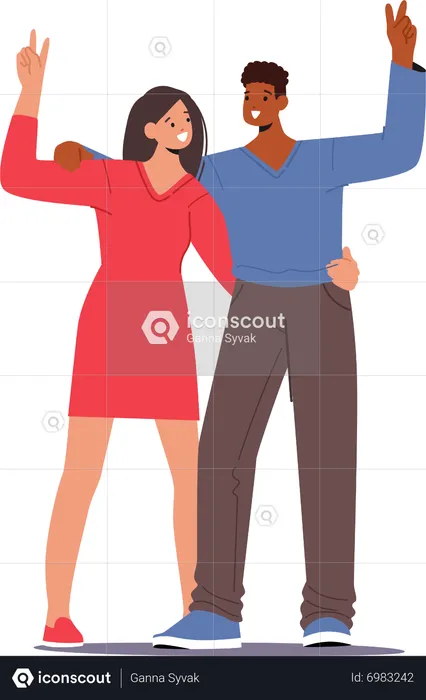 Couple show Victory Gesture  Illustration