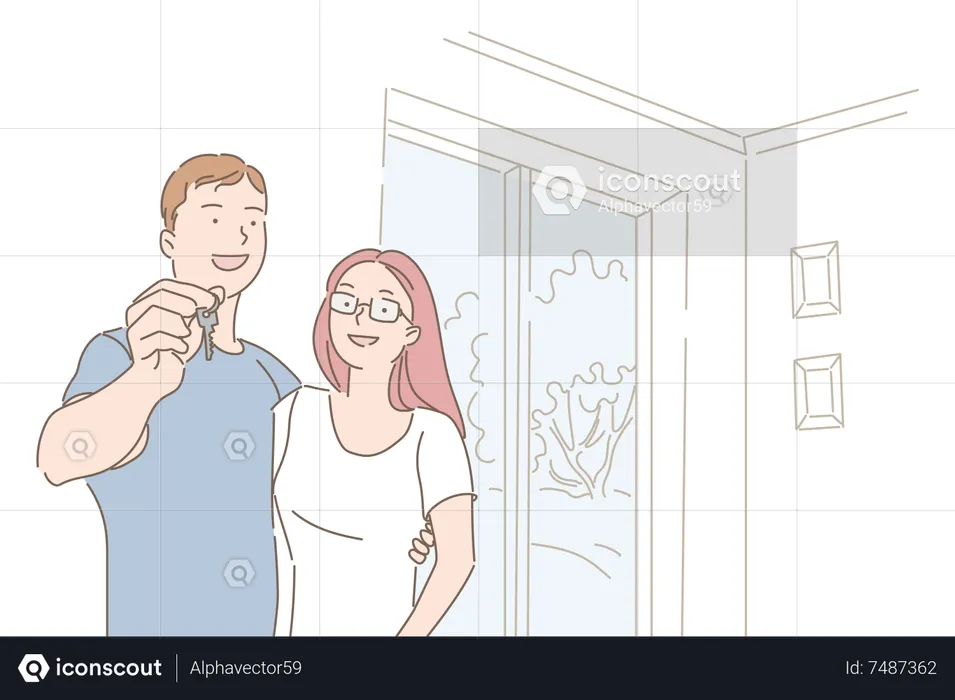 Couple showing home key  Illustration