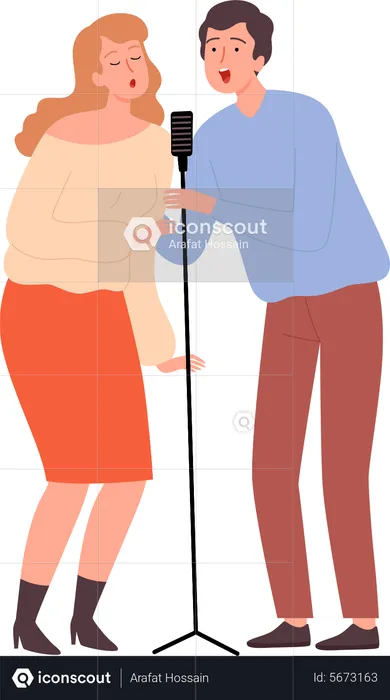Couple singing in karaoke  Illustration