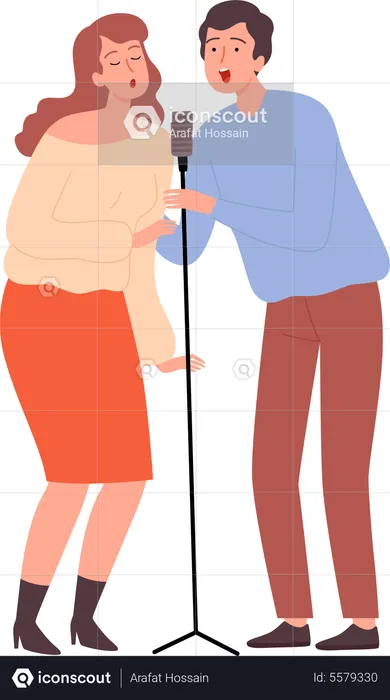 Couple Singing Song  Illustration