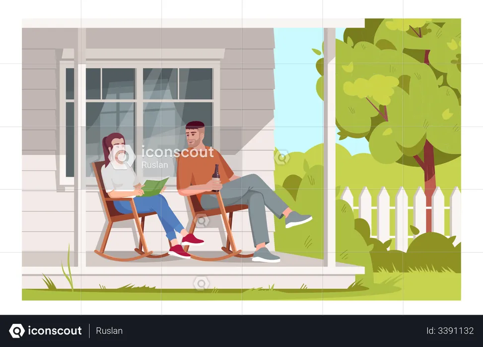 Couple sit in armchairs  Illustration