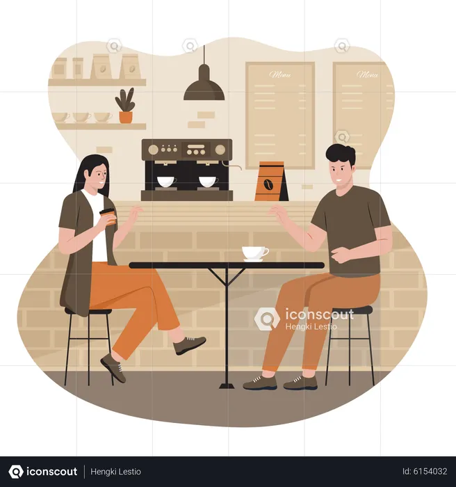 Couple sitting in coffee shop  Illustration