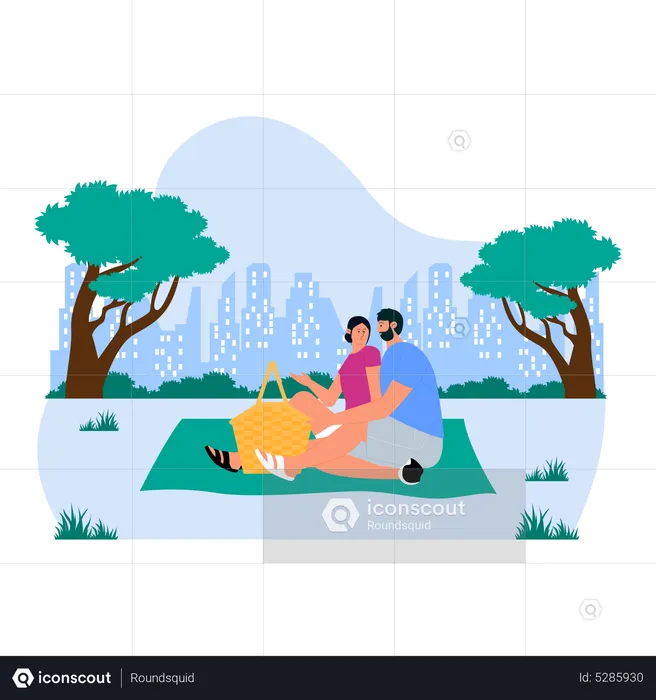 Couple sitting in park  Illustration