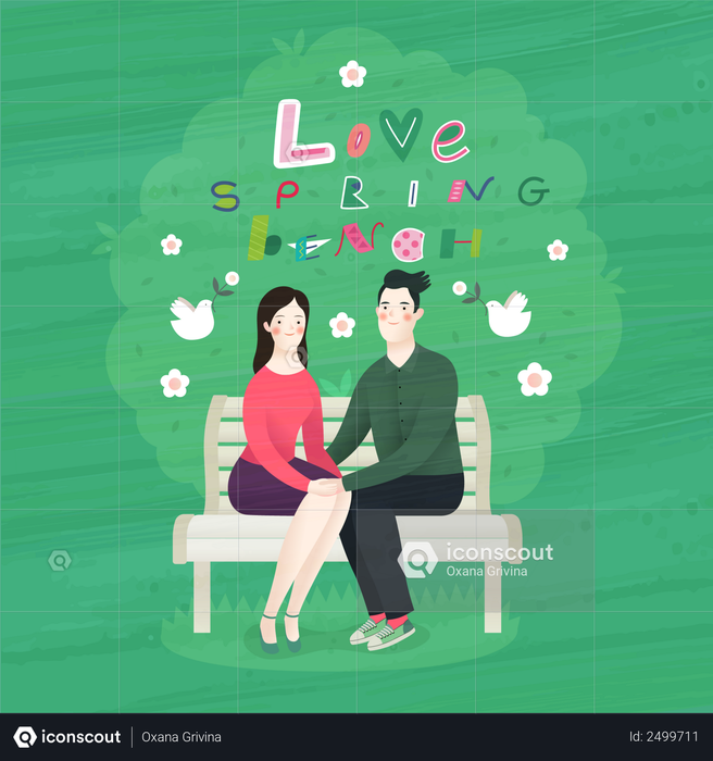 Couple sitting on bench Illustration