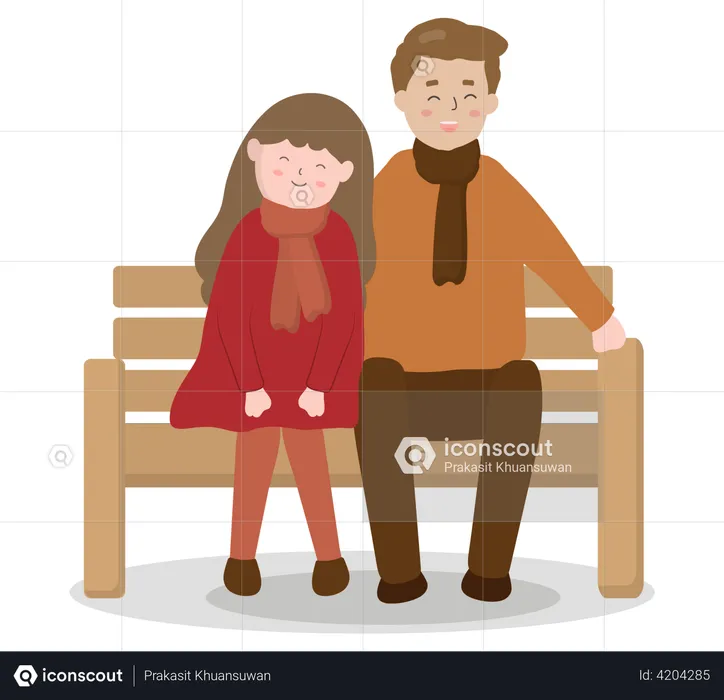 Couple sitting on bench  Illustration