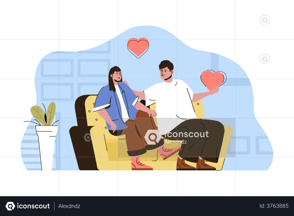 Couple sitting on couch and feeling loved  Illustration